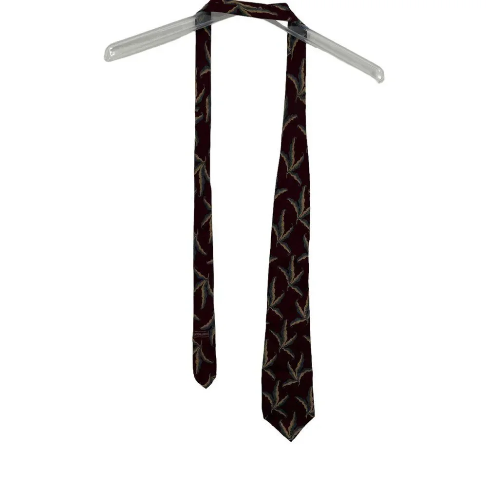 Vintage Giorgio Armani Cravatte Maroon Jacquard Plants Tie